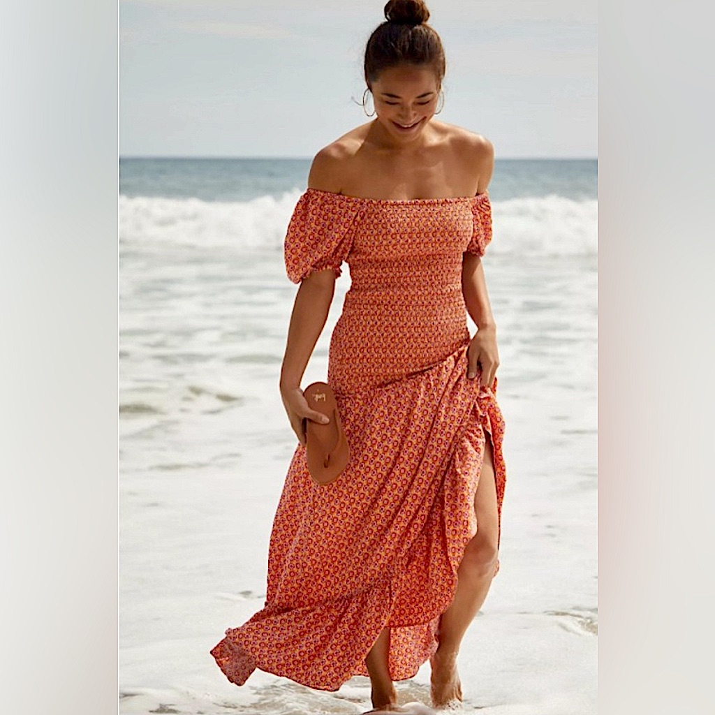 Lspace Revolve Simone Floral Maxi Smocked On/Off Shoulder Dress Size Small Nwt